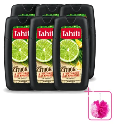 Imagen del producto de 6 unidades de gel de ducha Tahiti con aroma a limón y aceite de coco - Hidratante - 250 ml - Paquete económico
