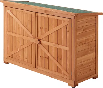 Produktbild von Geräteschrank Kerteminde 88 x 128 x 50 cm Kaminholzlager Brennholzregal Gerätehaus Gartenschrank mit 2 Türen und einer Ablage Geräteschuppen Bitumendach Tannenholz