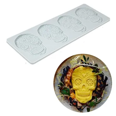 Obrázok produktu pre Silikónová forma s motívom lebky na dekoráciu koláčov, Halloween, rozmer 9,4 x 3,48 x 0,19 palca