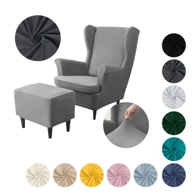 Produktbild von MEBLE ODNOWA, Ohrensesselbezug & Poufbezug, Sesselbezug, Sesselhusse, Samt, Dunkelgrau, 1 Set, Velours, elastisch, Sesselbezüge, maschinenwaschbar, Ohrensessel + Pouf