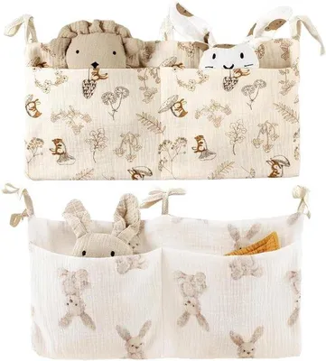 Produktbild von Famanu Organizer für Kinderbett mit 2 Taschen - Aufbewahrungstasche für Windeln
