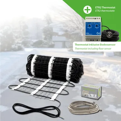 Produktbild von Freiflächenheizung auf Netzträger 300Watt/m² 8,0m² + ETR2 + Gießharzmuffe + ETOG56 + 5m Edelstahlwellrohr
