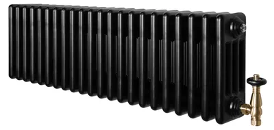 Produktbild von Röhrenheizkörper 4 Säulen mit TRV Chromventile – 300mm x 1010mm – Schwarz