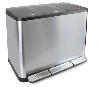 Zdjęcie produktu dla Emuca Pojemnik do recyklingu z pedałem Recycle Inox, 3x15 litrów, Stal nierdzewna