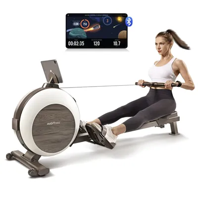 Produktbild von MOBI FITNESS Luka Rudergerät für Zuhause, Bluetooth Rudergeräte mit 40 Widerstandsstufen, Standardbeinen, Maximale Belastbarkeit von 125 KG