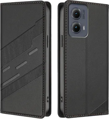 Image de Etui pour Motorola Edge 2024, étui en cuirPolyuréthaneavec fente pour cartes et fonction stand Schwarz
