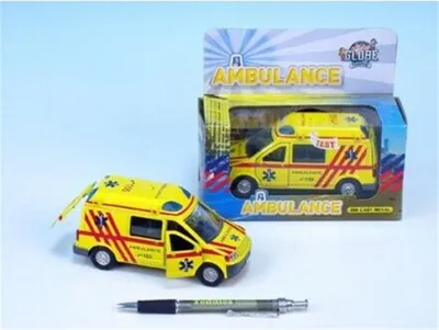 Obrázek produktu pro Kids Globe Traffic ambulance CZ kov 14cm zpětný chod na baterie se světlem a zvukem v krabičce