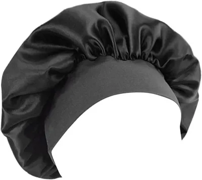 Imagen del producto de Gorro de seda satinada para dormir - Protector para el sueño - Diseño ajustable - Talla única - Negro