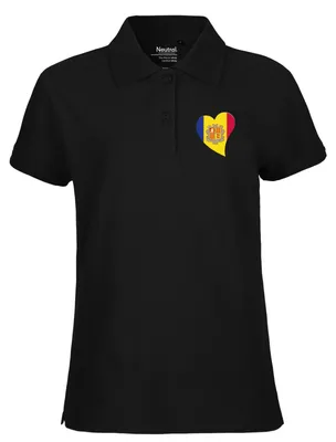 Produktbild von Huuraa Damen Polo Shirt Andora Flagge Herz XL Black Bio Baumwolle Fairtrade Poloshirt Geschenkidee