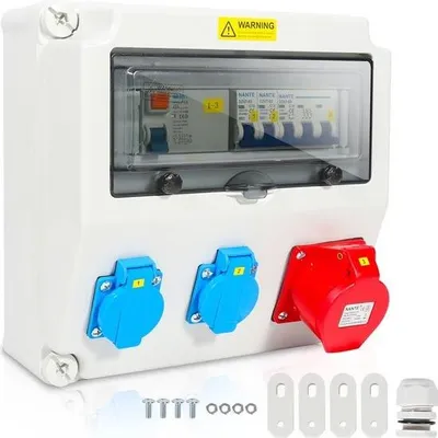 Produktbild von Baustellen-Stromverteiler, Stromverteiler, Baustromverteiler, Steckdosenverteiler, Wandverteiler – 1 x 16 A, 2 x 230 V, MIT LS+FI