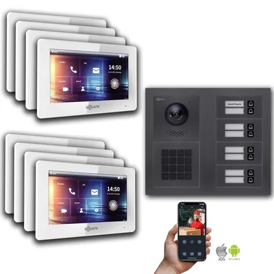 Produktbild von Goliath IP Video Türsprechanlage: 7-Zoll 8 Familienhaus, Zahlencode, Anthrazit : 7 Zoll Weiß : Unterputzdose Monitor Farbe: 7 Zoll Weiß Montage: Unterputzdose