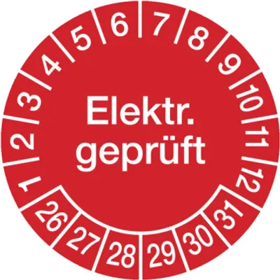 Produktbild von Dreifke® Aufkleber Prüfplakette, Elektr. , rot/weiß, Ø 30 mm, Folie - ...