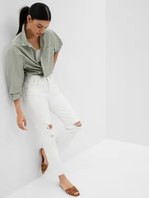 Produktbild von GAP Weiße Straight High-Rise-Jeans, Größe 27TALL