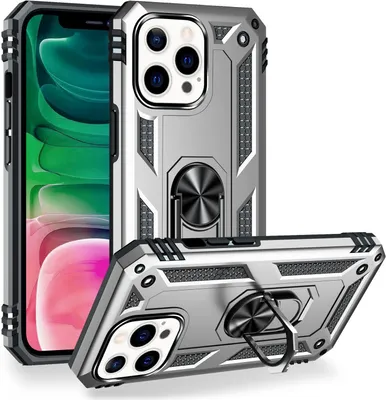 Produktbild von NALIA Ring Hülle für iPhone 13 Pro, Hard Case mit Silikon Bumper Cover Schutz Silber