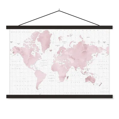 Produktbild von MuchoWow® Textilposter Weltkarte - Rosa - Marmor 120x80 cm mit schwarzem Rahmen - Wanddeko