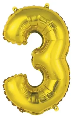 Produktbild von Foliendruckballon, Zahl 3, goldfarben, 35 cm