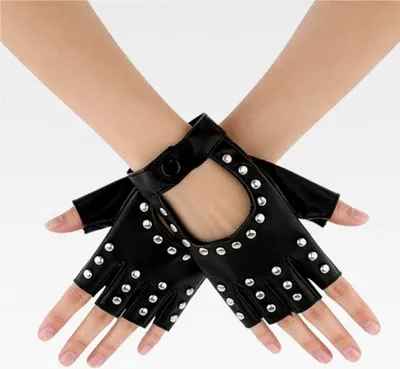 Produktbild von 1 Paar Fingerlose Lederhandschuhe für Damen mit Nieten in Schwarz