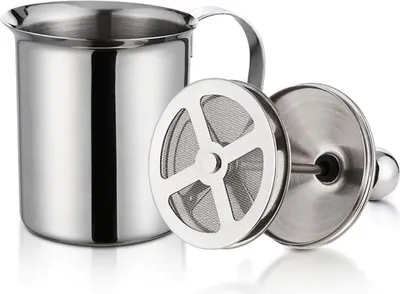 Produktbild von Manuelle Milchschaum, 800ml Edelstahl Milk Frother Milchaufschäumer Manuell mit Doppeltem Sieb und Speziellem Drückmechanismus für Milch Cappuccino, Kaffee, Latte, Heiße Schokolade, für Küche, Heimkaffeezubereitung