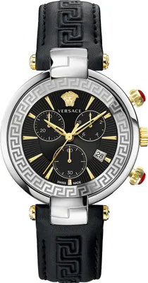 Produktbild von Versace VE2M00121 Revive Chrono silber gold schwarz Leder Armband Uhr Damen NEU