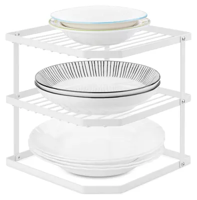 Image de Étagère plate à 3 niveaux pour cuisine - Organisateur d'angle pour placard