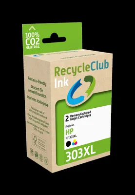 Produktbild von RecycleClub Tinte für HP Doppelpack (2) Nr. 303XL - schwarz + Nr. 303XL - Farbe (T6N04AE/T6N03AE) Druckkopf Schwarz, 3 Farben Mit Inklevel Anzeige 1