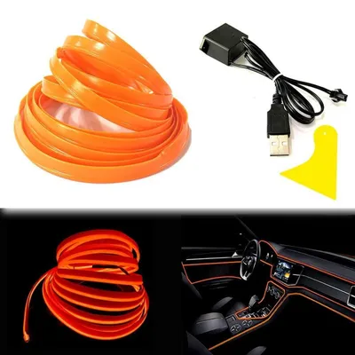 Immagine prodotto di EL-Wire arancione, 5 metri, tubo neon flessibile a corrente continua (DC) 5V, per la decorazione degli interni dell'auto