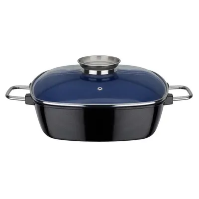 Zdjęcie produktu dla Kwadratowa brytfanna GSW Ceramica cobalt blue 28x28cm, aluminium, stal nierdzewna, szkło, kwadratowa brytfanna z pokrywką ze szkła aromatyzowanego ø ok. 28 x 28 x H 8,5cm