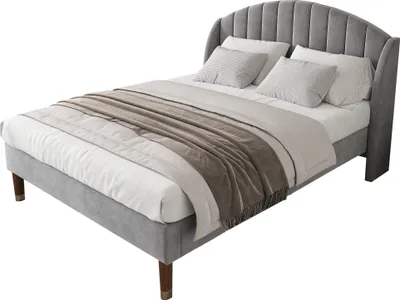 Produktbild von MODFU Polsterbetten 140x200cm, Doppelbett Jugendbett Massivholzbett mit Samtbezug(Ohne Matratze),Grau