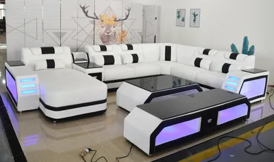 Produktbild von U Form Wohnlandschaft Modern Luxus Couchen Ecksofa U-Form Couch Kunstleder Weiß