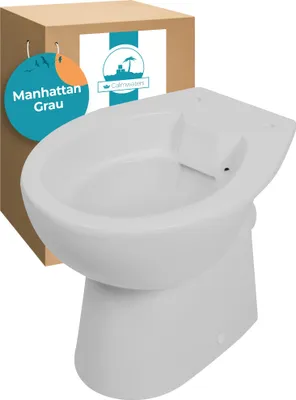 Produktbild von Calmwaters Stand WC spülrandlos in Manhattan-Grau, Tiefspüler Abgang waagerecht, hygienische Toilette ohne Spülrand, bodenstehendes WC aus Sanitärkeramik in Grau, 39 cm Höhe, 07AB6144