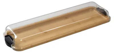 Image de Assiette de service en bambou - Plateau rectangulaire pour fromage/charcuterie - Avec couvercle - Cloche transparente verrouillable - Plateau de pique-nique portable - Marron