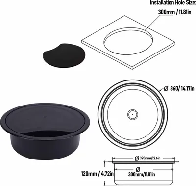 Zdjęcie produktu dla Zlew barowy ze stali nierdzewnej, 14,17 x 4,72 cala, okrągła umywalka kuchenna z odpływem 40 mm i pokrywą do łodzi, kempingu, pojazdu, kampera, ciężarówki