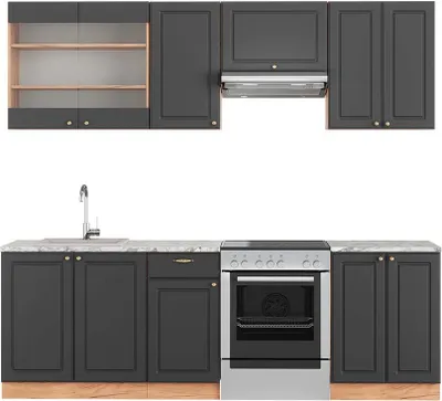 Produktbild von Küchenzeile Vicco Fame-Line Anthrazit Landhaus/Goldkraft Eiche 240 cm , AP Marmor, Model 42509