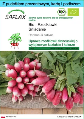 Zdjęcie produktu dla SAFLAX - Zestaw prezentowy - Bio - Rzodkiewki - Śniadanie - 150 Nasiona - Z pudełkiem upominkowym, etykietą wysyłkową, kartą podarunkową i podłożem uprawowym - Raphanus sativus
