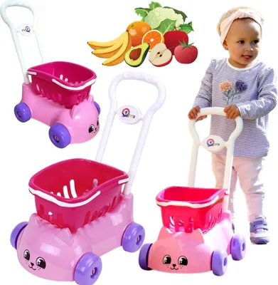 Zdjęcie produktu dla Wózek Sklepowy Z Koszykiem Jeździk Uroczy Kotek Zabawa W Sklep Zestaw 7587