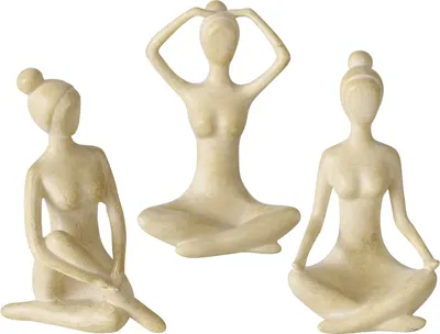 Produktbild von 3er Set Handgemachte Yoga Figuren Marie und ihre Yogapraxis in Beige Höhe 10cm