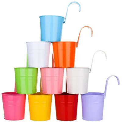 Productafbeelding van Hangende bloempotten, metaal, 10 cm, 10 stuks, meerkleurig, met haak
