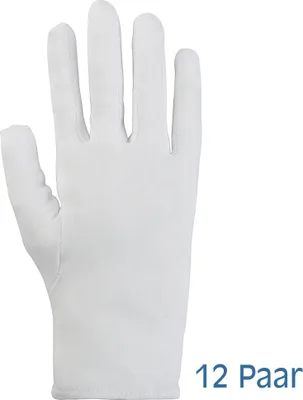 Produktbild von 12 Paar Stoffhandschuhe weiß Größe 9 / L - Trikot extrafein Baumwollhandschuhe