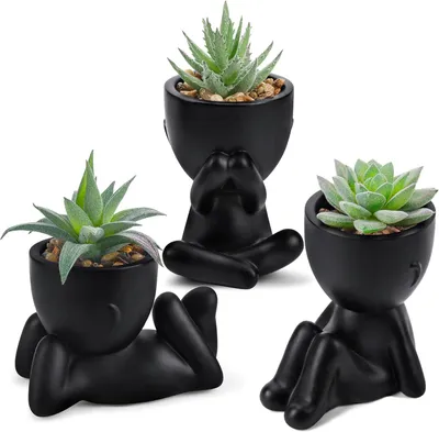Produktbild von 3 Stück Sukkulenten Künstliche Pflanze, Künstliche Sukkulenten Pflanzen mit kreativen Töpfen für Schlafzimmer, Wohnzimmer Deko
