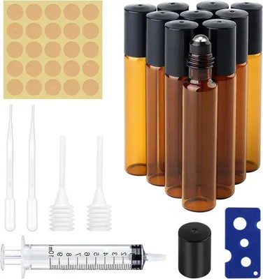 Productafbeelding van Olieflessen, 12 stuks, 10 ml, bruin glas, rollerflessen