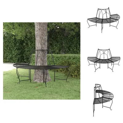 Image de vidaXL Banc d'arbre semi-circulaire Ø159 cm Noir Acier - Bancs de jardin