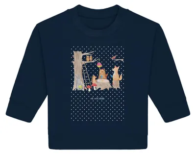 Produktbild von Mr. & Mrs. Panda Organic Baby Pullover Waldtiere Picknick 12. - 18. Monat - French Navy - Geschenk, Wald, Lustige Sprüche, Eichhörnchen, Maus, Igel, Bullover, Fuchs