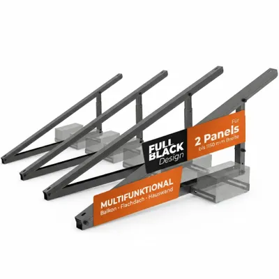 Produktbild von Solarway Balkonkraftwerk Halterung Geländer, Fassade und Flachdach Befestigung für 2 Solarmodule Halterung schwarz Set Neigungswinkel 10-30°| Schwarz
