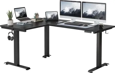 Zdjęcie produktu dla Elektryczne biurko w kształcie litery L 160x120 cm czarny/czarny