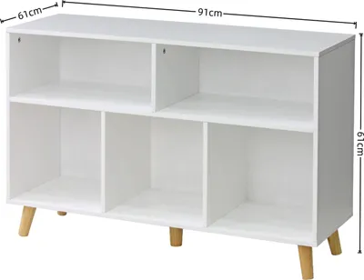 Produktbild von Mehrfach-Stauraumschrank MDF mit Massivholzbeinen Aufbewahrungsschrank Regal Kommode Wohnzimmer Schlafzimmer Flur Modern Weiss 91x29.5x61 cm