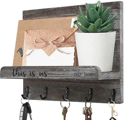 Produktbild von Hängender Holzschlüsselhalter mit Haken für Wandmontage, rustikal, für Eingang, Wohnzimmer, Schlafzimmer, Küche, Flur
