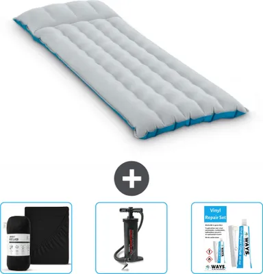 Produktbild von Intex Campingmatte – 1 Person – 67 x 184 x 17 cm – Blau – im Lieferumfang enthalten Spannbettuch - Pumpe en Reperaturset