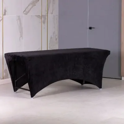 Obrázek produktu pro Veloursový potah na kosmetické lehátko | Pro kosmetické salóny | Praktický výřez pro nohy | Snadná údržba | 180x60 cm, černé