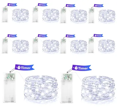 Lichtkette Koperdraad 10 LEDs kaltweiß 1m Timer Set 10
