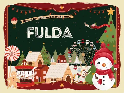 Produktbild von vianmo Holzschild 30x40 cm Weihnachtsgrüße aus Fulda Weihnachten Fest